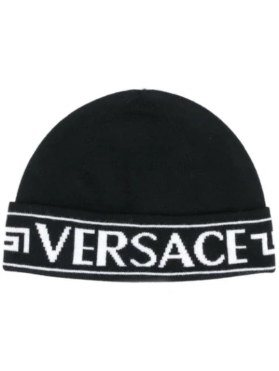 Shop Versace Logo-jacquard Beanie In Black