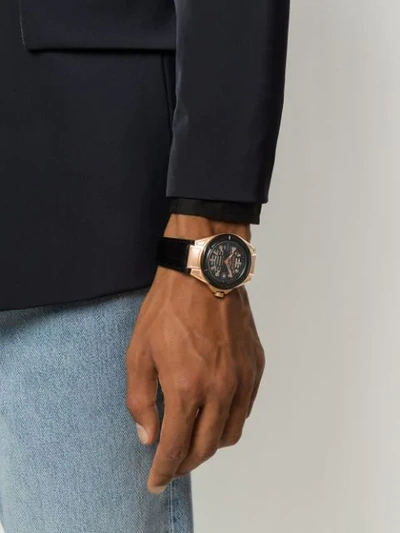 Shop Roberto Cavalli Skeleton 42mm Watch In Black