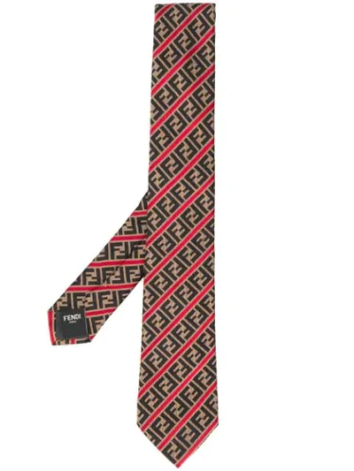 Shop Fendi Double F Pattern Tie In Brown