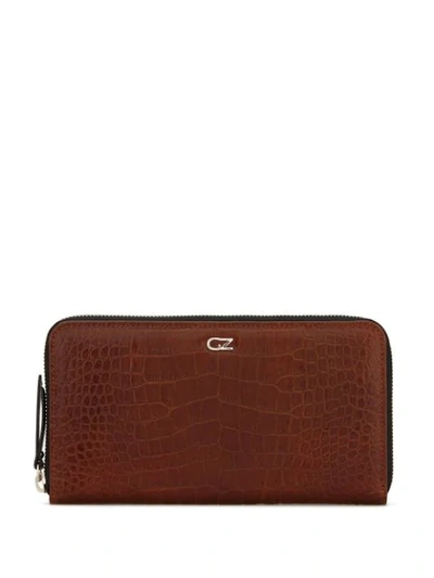 Shop Giuseppe Zanotti Embossed Croc-effect Zipped Wallet In Brown