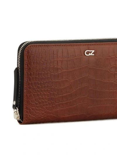 Shop Giuseppe Zanotti Embossed Croc-effect Zipped Wallet In Brown