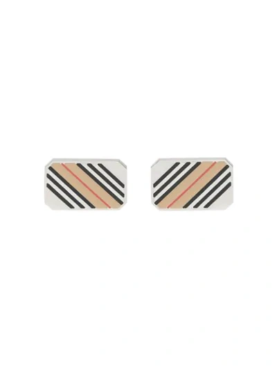 Shop Burberry Icon Stripe Cufflinks In Neutrals