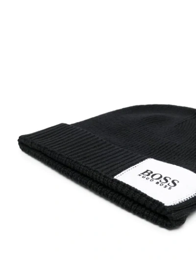 Shop Hugo Boss Logo Patch Beanie In Black