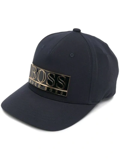 Shop Hugo Boss Logo Plaque Cap In Blue