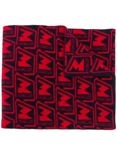 Shop Moncler Logo Pattern Knitted Scarf In Red