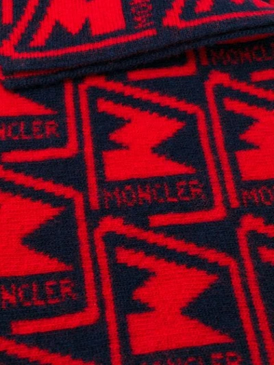 Shop Moncler Logo Pattern Knitted Scarf In Red