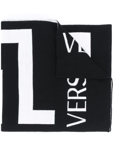 Shop Versace Logo Jacquard Scarf In Black