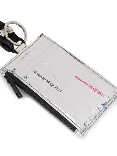 Shop Alexander Mcqueen Lanyard Neck Wallet In Silver