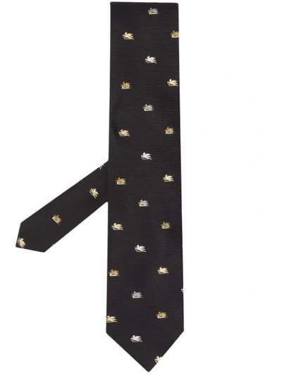 Shop Etro Pegaso Silk Tie In Black