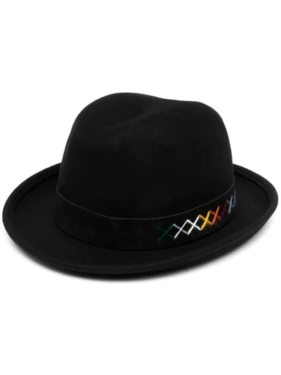 Shop Paul Smith Signature Stitching Fedora Hat In Black
