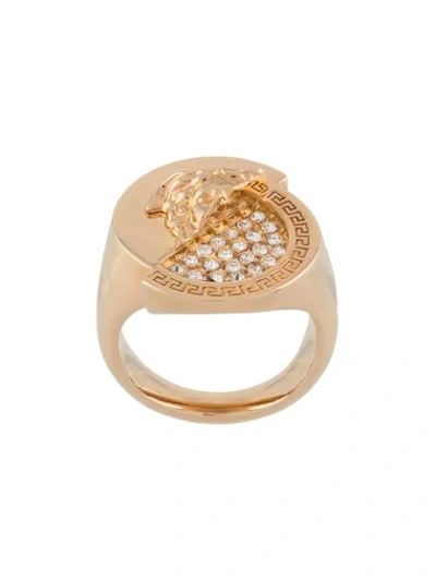 Shop Versace Medusa-motif Greca-engraved Ring In Gold