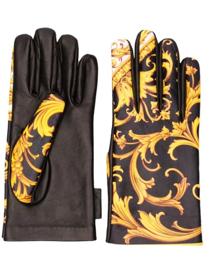 Shop Versace Barocco Print Gloves In Yellow