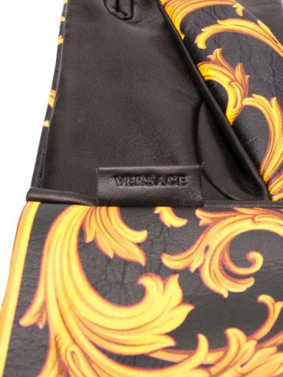 Shop Versace Barocco Print Gloves In Yellow