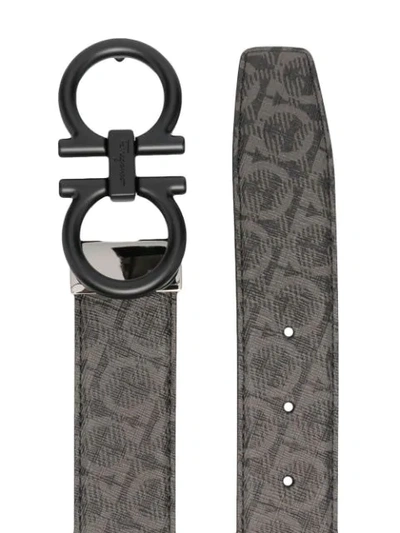 Shop Ferragamo Gancini-print Buckle-fastening Belt In Grey