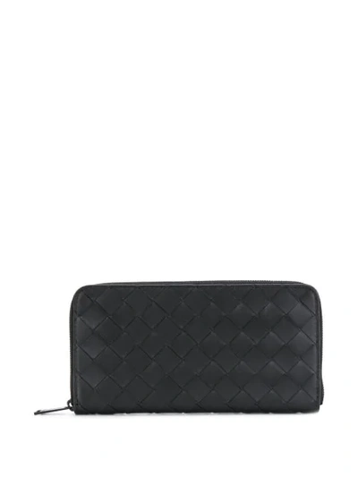 Shop Bottega Veneta Intrecciato Weave Zip-around Wallet In Black