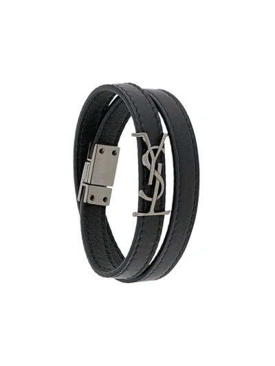 Shop Saint Laurent Opyum Double-wrap Bracelet In Black