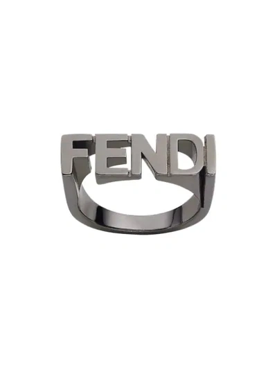 Shop Fendi Logo Ring In Silver