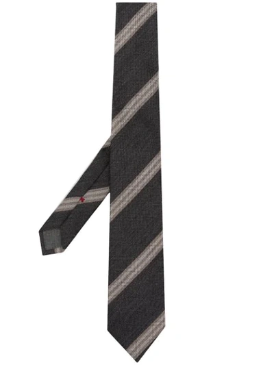 Shop Brunello Cucinelli Striped Canvas Tie In Grey