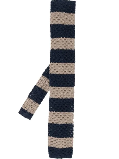 Brunello Cucinelli Striped Cotton And Linen-blend Knitted Tie In Blue