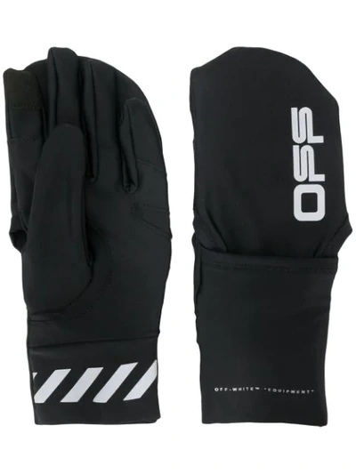 Shop Off-white Logo Print Gloves In Black