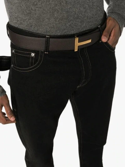 Tom Ford Classic T Buckle Belt In Brown