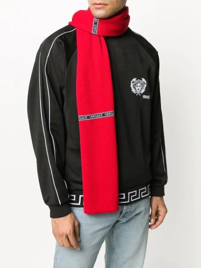 Shop Versace Logo Trim Scarf In Red