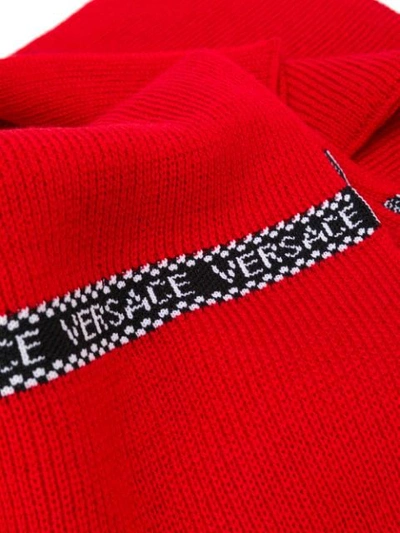 Shop Versace Logo Trim Scarf In Red
