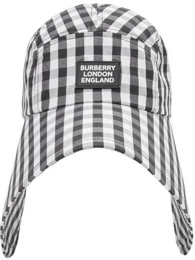 Shop Burberry Logo Appliqué Gingham Bonnet In Black