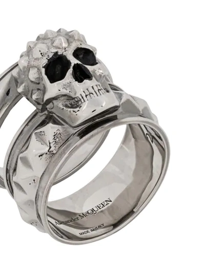 Shop Alexander Mcqueen Skull Double Ring In Silver