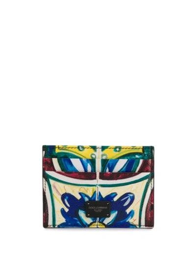 Shop Dolce & Gabbana Maiolica Print Cardholder In Blue