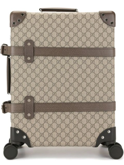 Shop Gucci Monogram Pattern Suitcase In Brown
