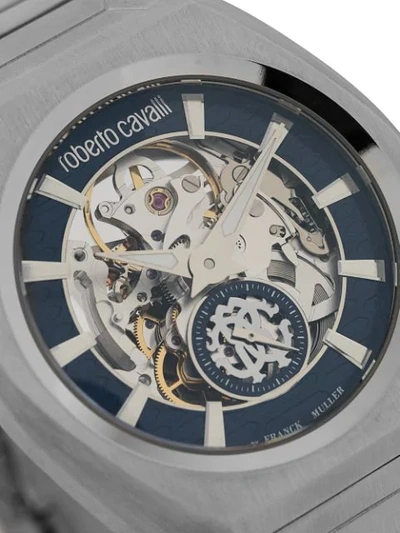 Shop Roberto Cavalli Skeleton 41mm Watch In Silver