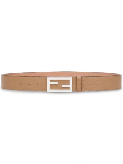 Shop Fendi Logo Buckle Belt In Neutrals