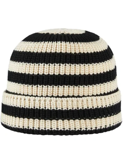 Shop Gucci Striped Knitted Beanie In Black