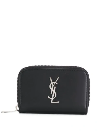 Shop Saint Laurent Ysl Logo Zipped Purse In Black
