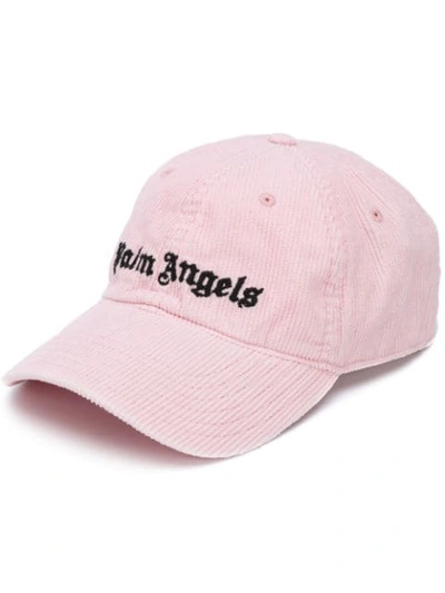 Shop Palm Angels Logo Embroidered Corduroy Cap In Pink