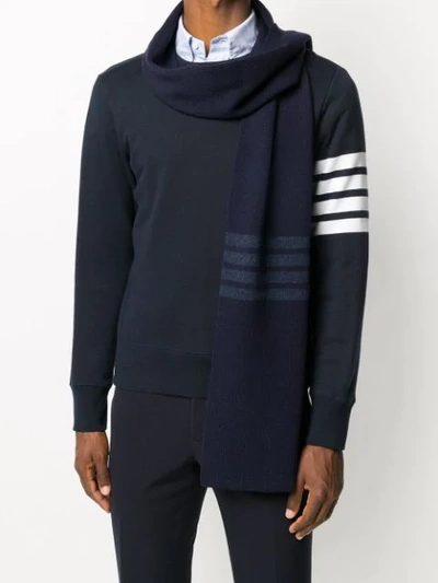 Shop Thom Browne 4-bar Stripe Scarf In Blue