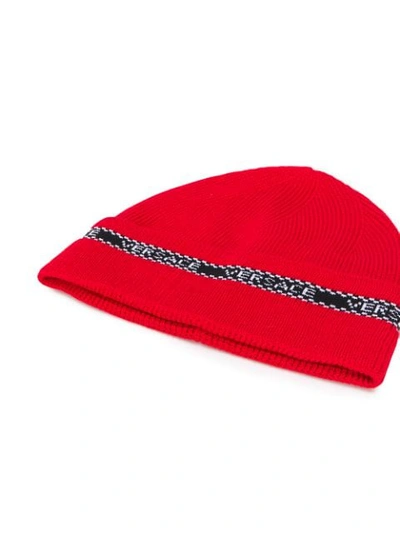 Shop Versace Contrasting Logo Detail Beanie In Red