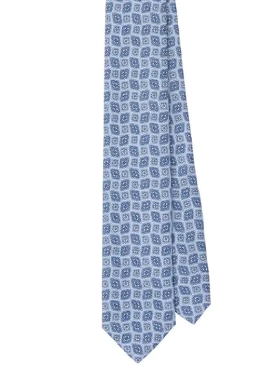 Shop Prada Arabesque Print Twill Tie In Blue