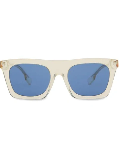 Shop Burberry Icon Stripe Rectangular-frame Sunglasses In Yellow