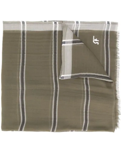 Shop Ferragamo Stripe Print Fringed Scarf In Green