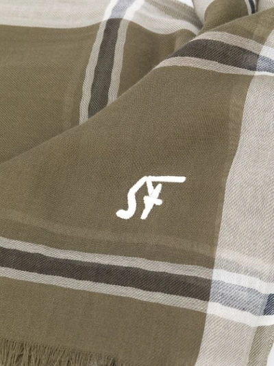 Shop Ferragamo Stripe Print Fringed Scarf In Green