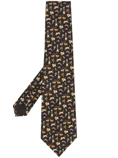 Pre-owned Ferragamo Savannah Print Tie In Black