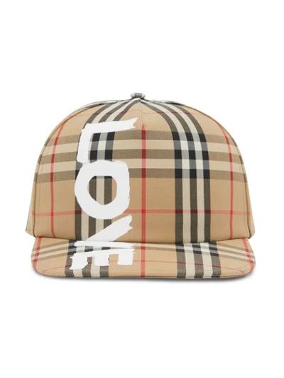 Shop Burberry Love Print Vintage Check Cap In Neutrals