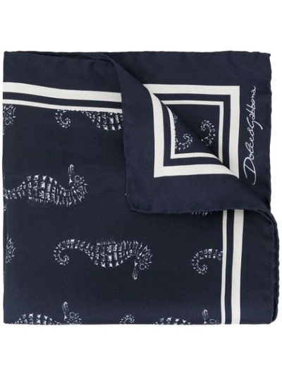Shop Dolce & Gabbana Seahorse Print Pocket Handkerchief In Blue