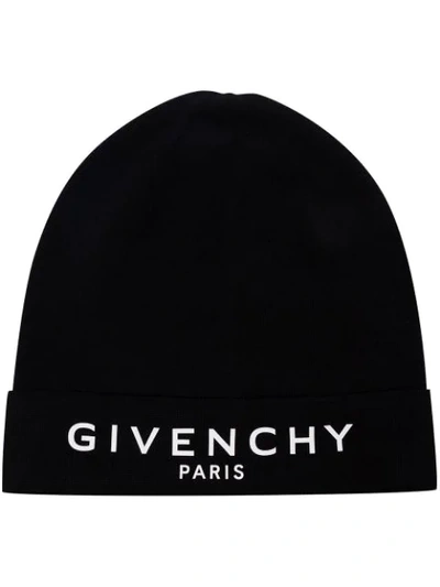 Shop Givenchy Paris Logo-embroidered Beanie Hat In Black