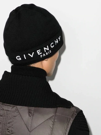 Shop Givenchy Paris Logo-embroidered Beanie Hat In Black