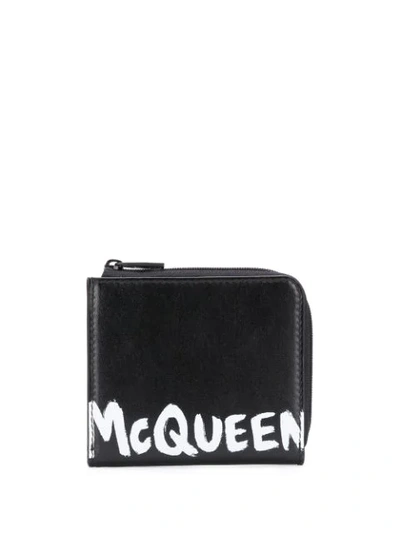 Shop Alexander Mcqueen Logo Print Zipped Wallet In Black