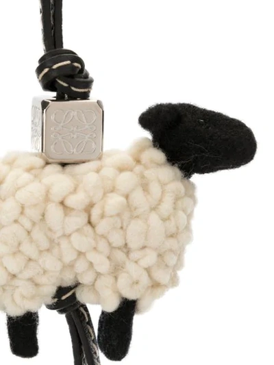 Shop Loewe Felt Sheep Charm Keychain In White