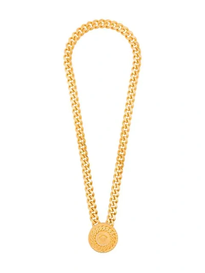 Shop Versace Medallion Chain Necklace In Gold